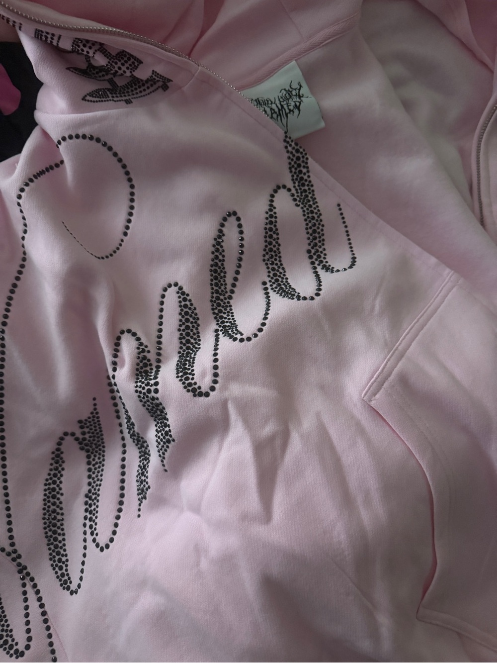 Named collective ENEMY RHINESTONE CROP ZIP HOODIE BLACK Pink Rhinestone Hoodie